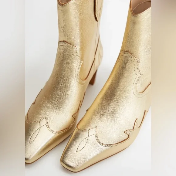 Mango sz 39 Violeta Gold bovine leather cowboy boots bloggers fav - Picture 6 of 16
